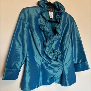 Alex Evenings Women’s Top Sz M Ruffle Neck Wrap Jacket Metallic Taffeta Formal
